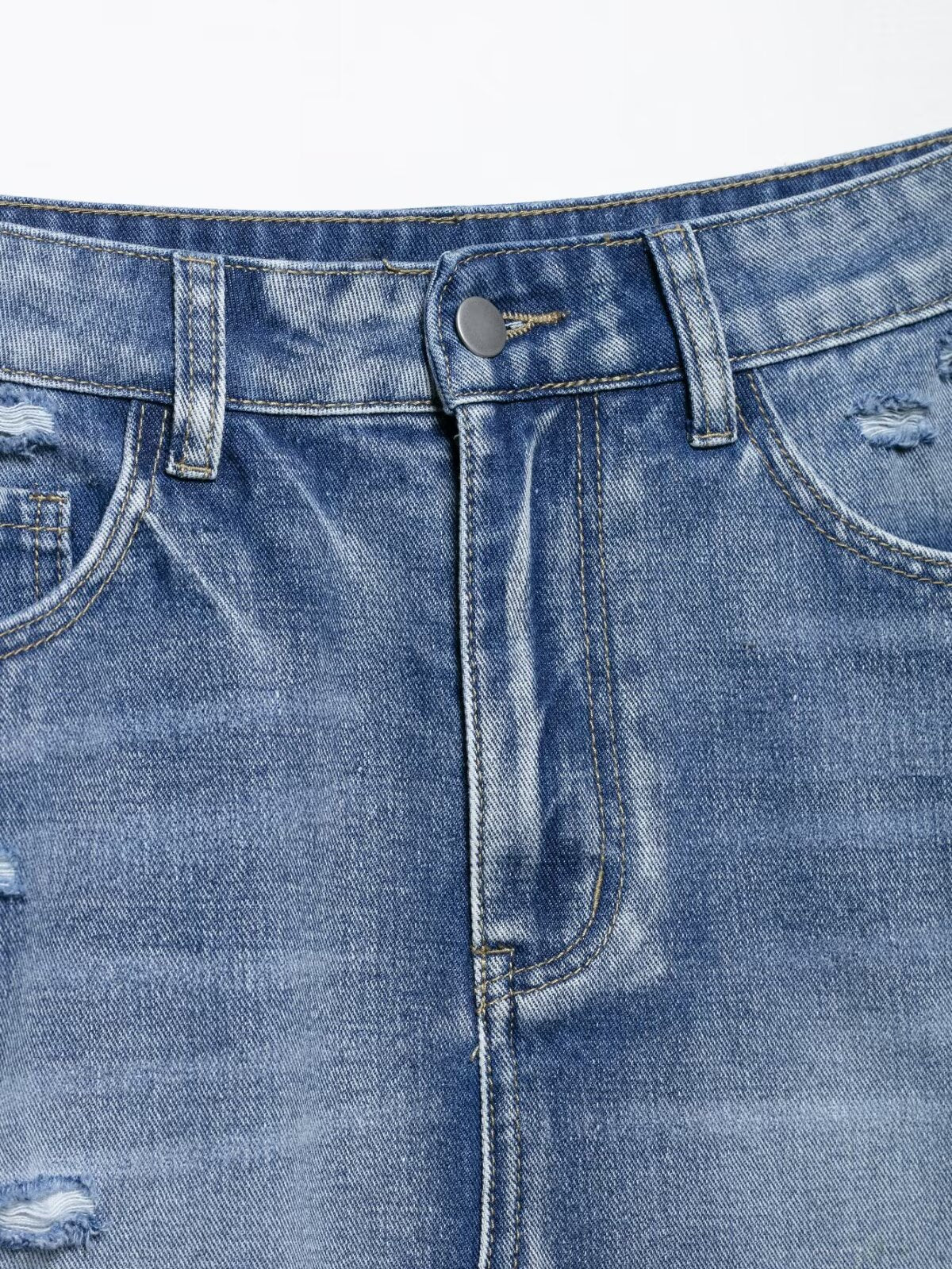 Women's new fashion Broken hole decorative slim high waisted denim mini skirt