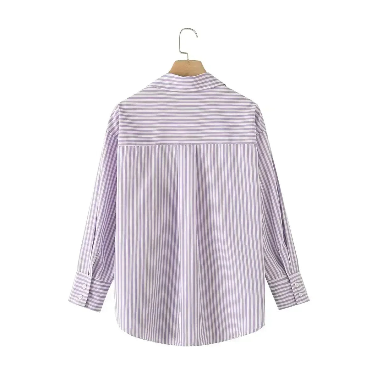 Women's new fashion loose basic style striped shirt casual single breasted lapel shirt retro long sleeved women's shirt chic top