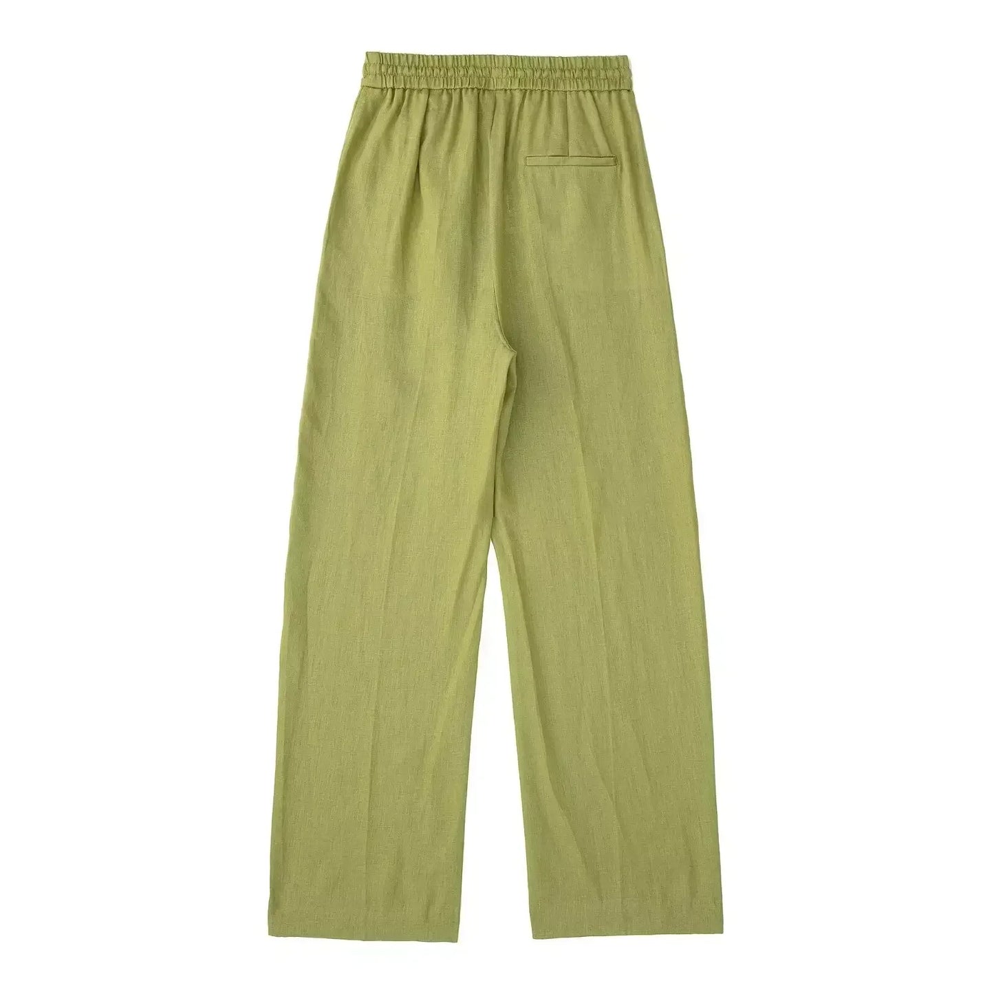 Women's New Chic Fashion Loose Side Pocket Linen Blended Wide Leg Pants Retro Elastic Waist Drawstring Women's Pants Mujer 