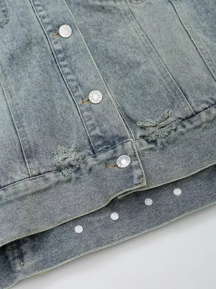 Women's new fashion flap pocket decoration loose single breasted denim jacket coat retro Lapel long sleeved Female coat chic top