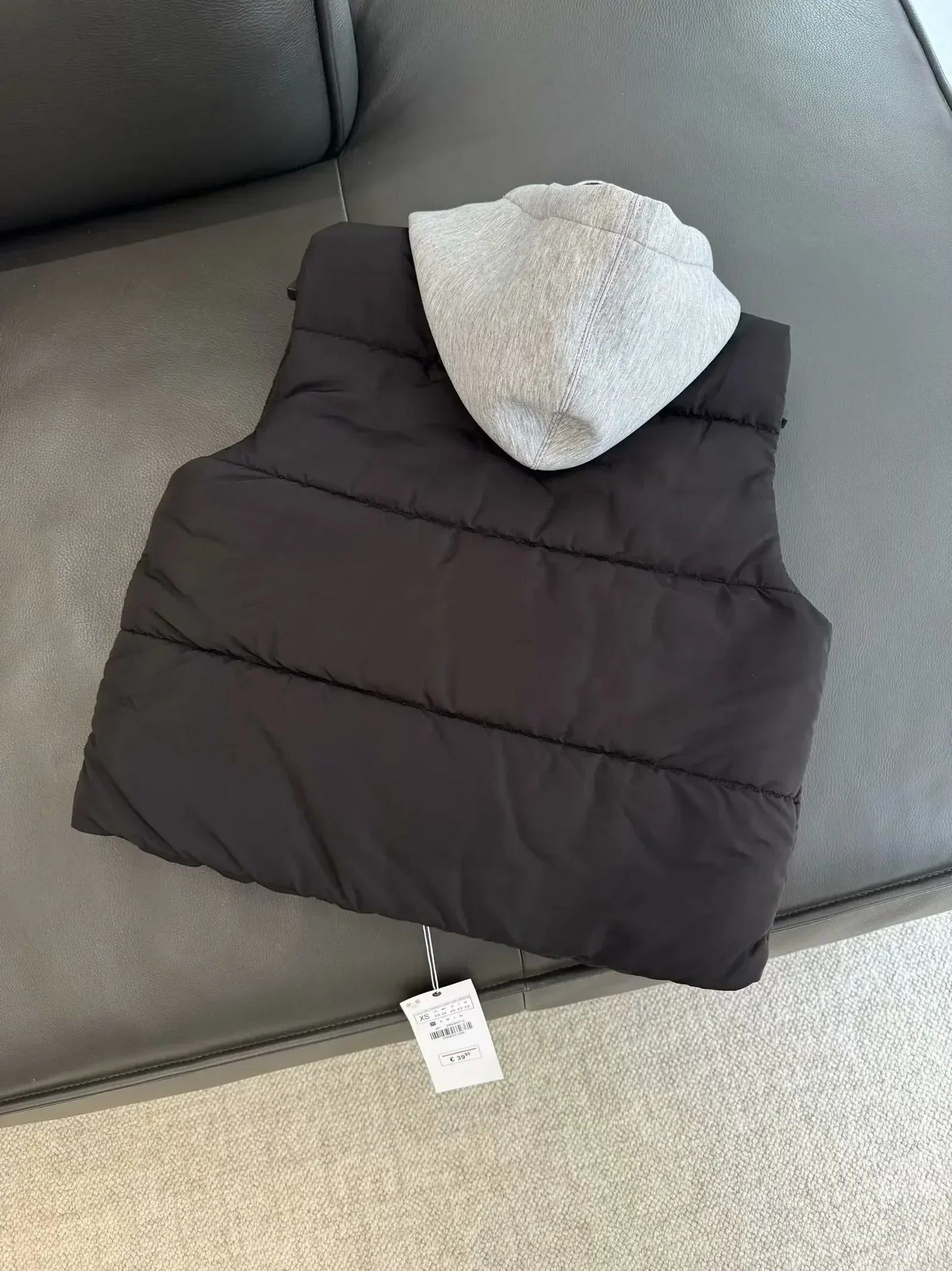 Women's new fashion zipper pocket decoration warm splicing hooded cotton vest retro sleeveless button up women's vest chic top