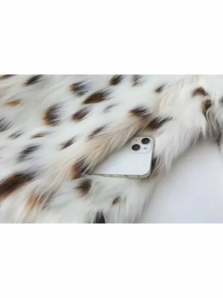 Women's new fashion faux fur effect casual side pocket printed striped Coat retro stand Neck long sleeved women's Coat chic top