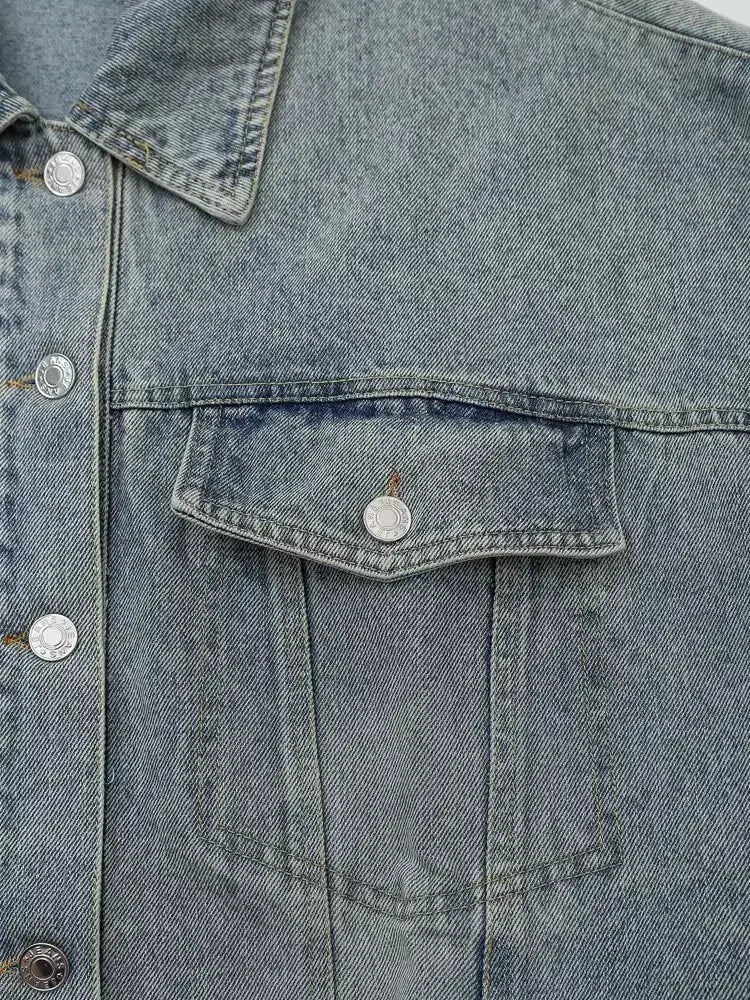 Women's new fashion flap pocket decoration loose single breasted denim jacket coat retro Lapel long sleeved Female coat chic top