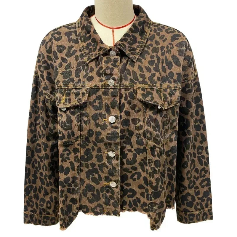 Fashionable and Trendy 2024 Spring Leopard Denim Coat for Women New Style