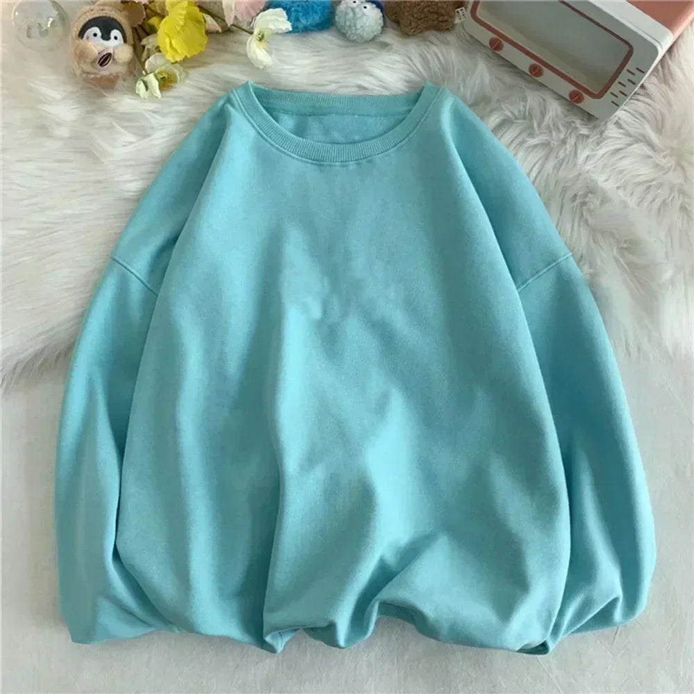 Spring and autumn warm small sweater round neck loose sportswear men and women with casual tops.