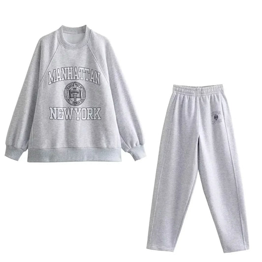 Ladies' new fashion letter print decoration loose versatile hoodie Vintage O-neck long sleeved women's pullover Chic top