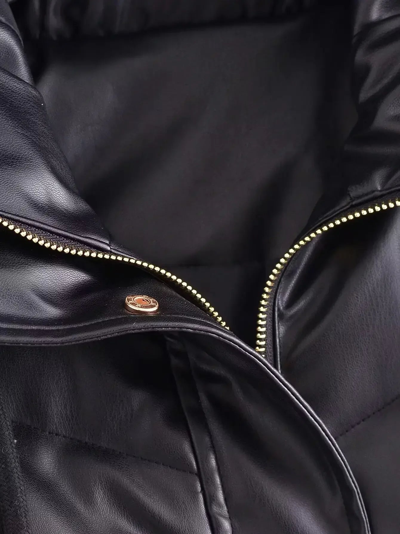 Women's new fashion side pocket casual black faux leather hooded Cotton vest retro sleeveless button up women's vest chic top