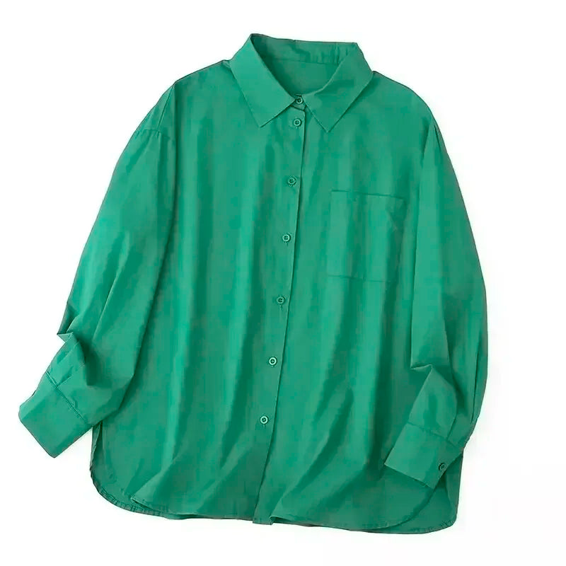 Women's 2024 New Fashion Casual silhouette Loose solid color casual shirt Retro long sleeved button up women's shirt 