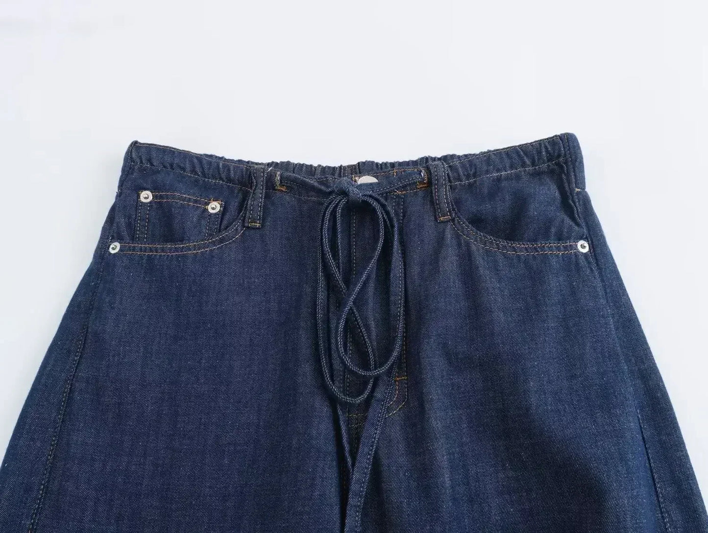 Women's new fashion lace up decoration vacation style casual pleated jeans retro high waisted pocket women's denim pants