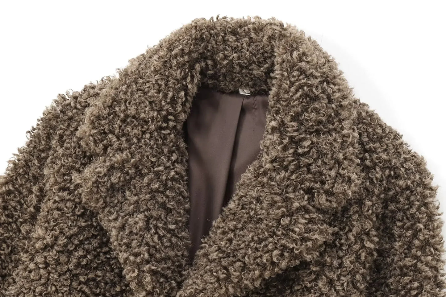 Women's new Fashion faux fur effect short Thick warm Lapel fleece coat retro long sleeved side pocket women's coat chic top