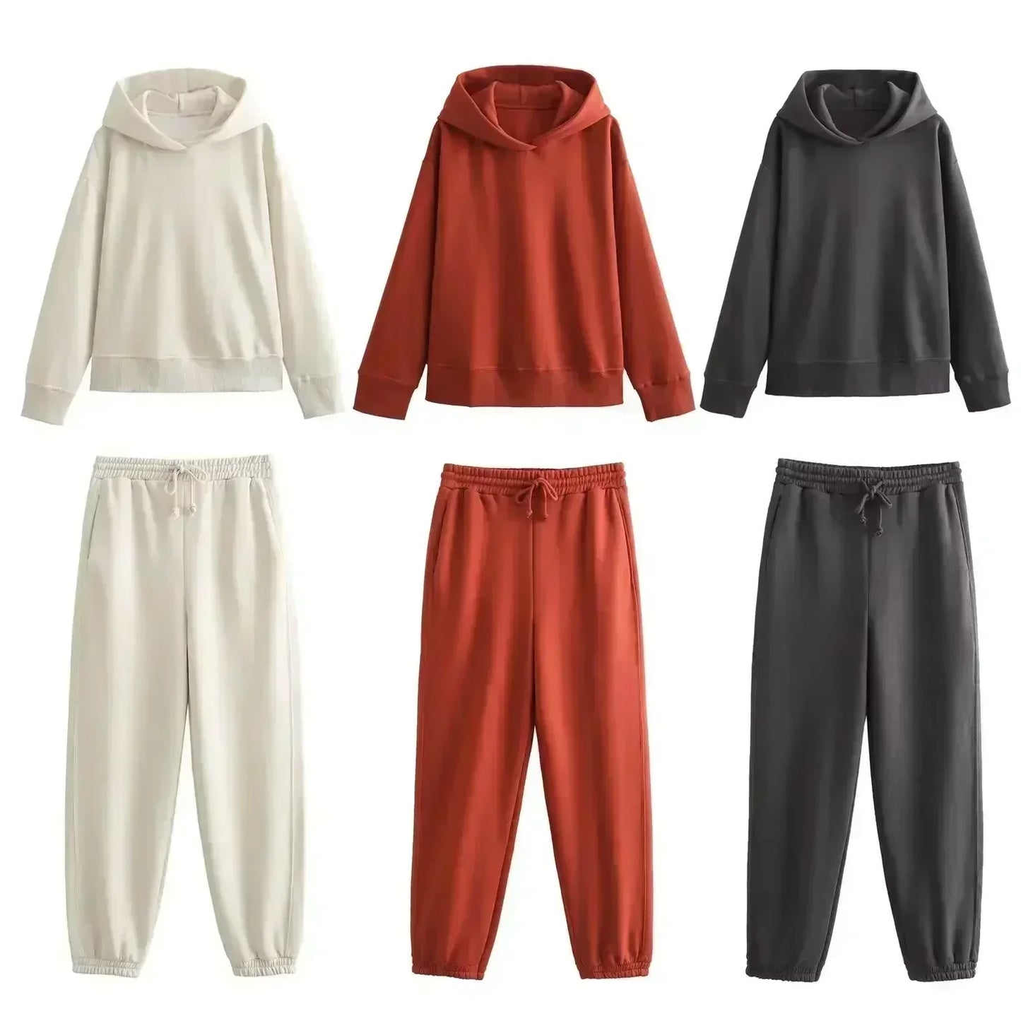 Women Autumn New Fashion Solid Hooded Knitted Sweatshirts Vintage Long Sleeve Female Pullovers Chic Tops + Pants Women's suit 