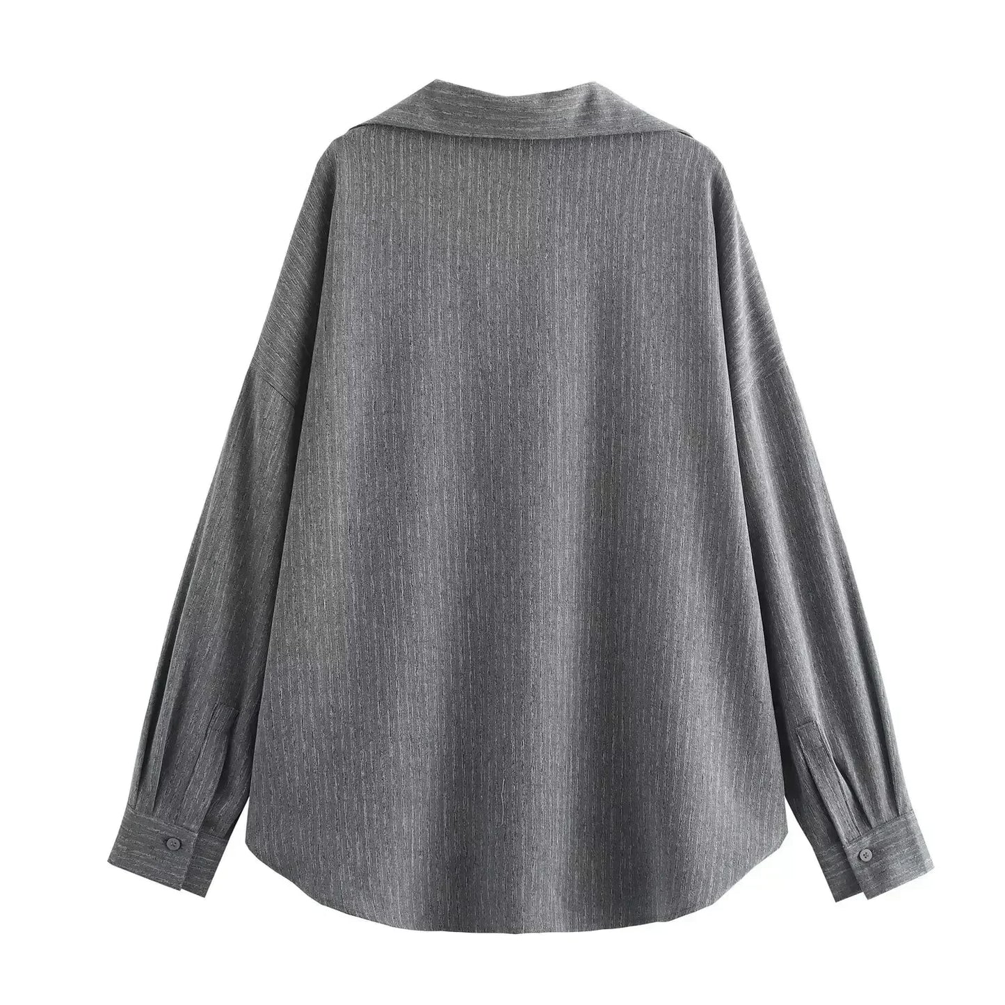 Women's new fashion button up decoration loose striped casual polo shirt collar shirt retro long sleeved women's shirt