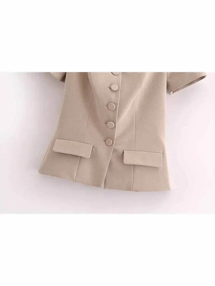 Women's new fashion flap decoration slim short square collar top retro short sleeved button up women's shirt chic top