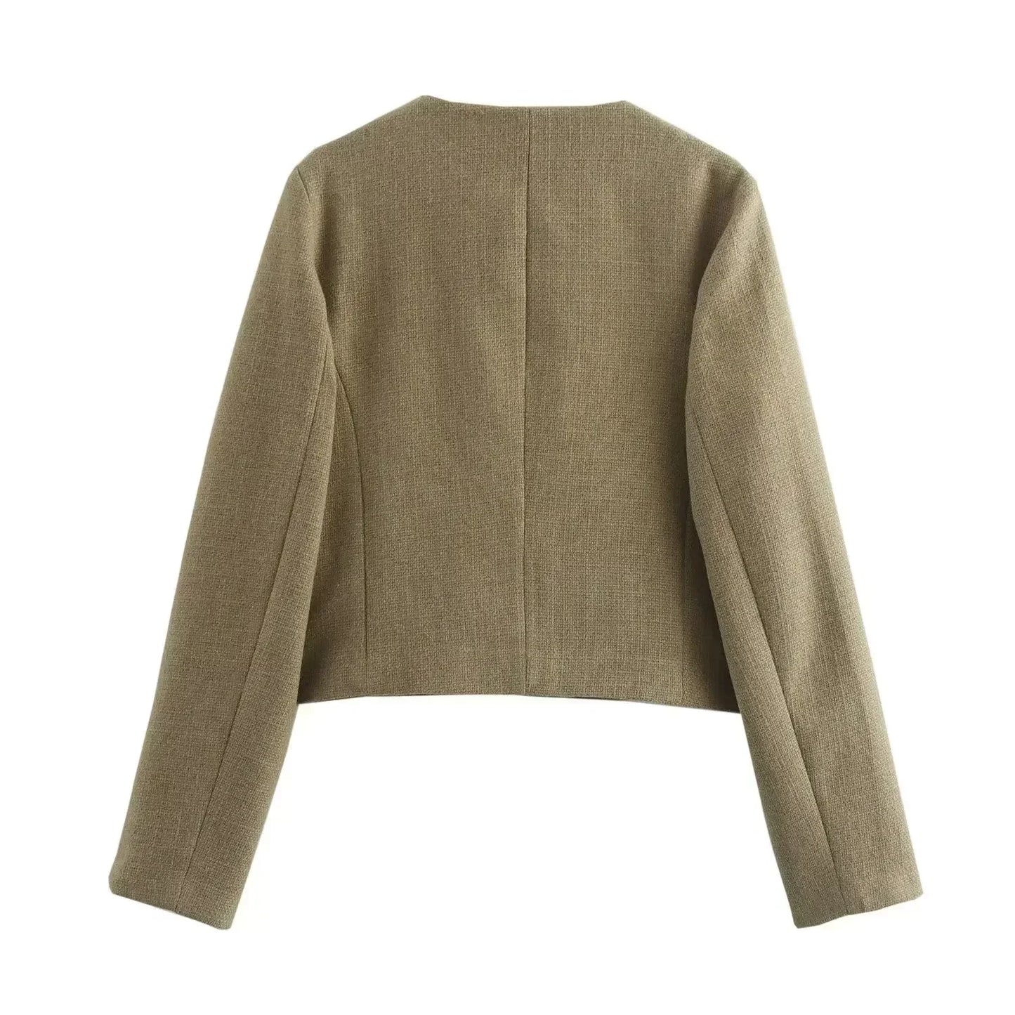 Women's new Fashion gold button flip decoration casual short O-Neck suit jacket coat retro long sleeved women's Coat chic top