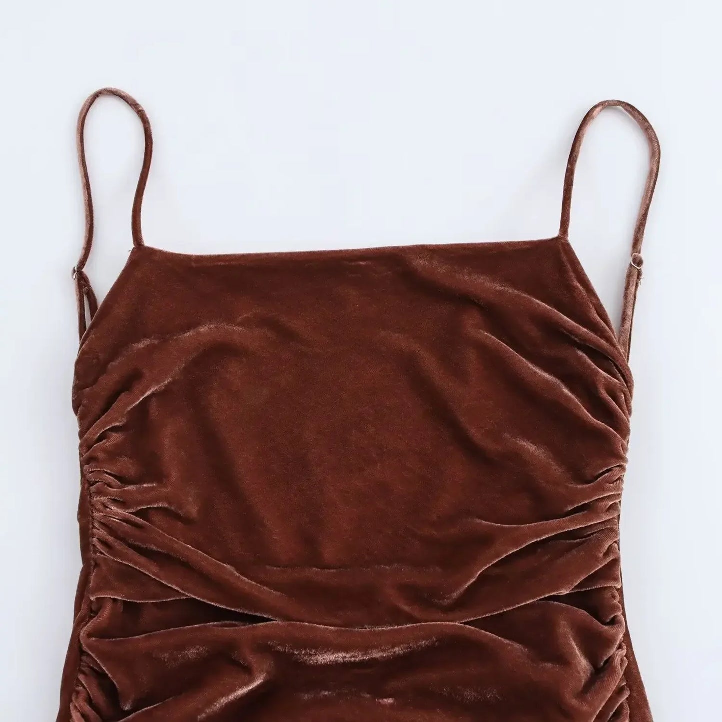 Women's new fashion pleated decoration slim suspender velvet Midi dress retro sleeveless backless women's dress Mujer