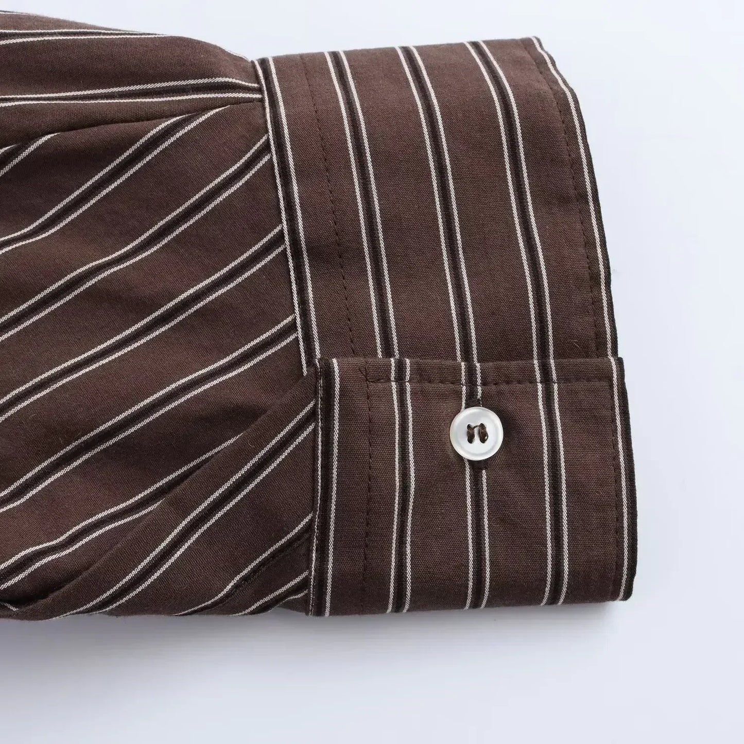 Women's new fashion pleated decoration loose single breasted casual striped shirt retro bat long sleeved women's shirt chic top