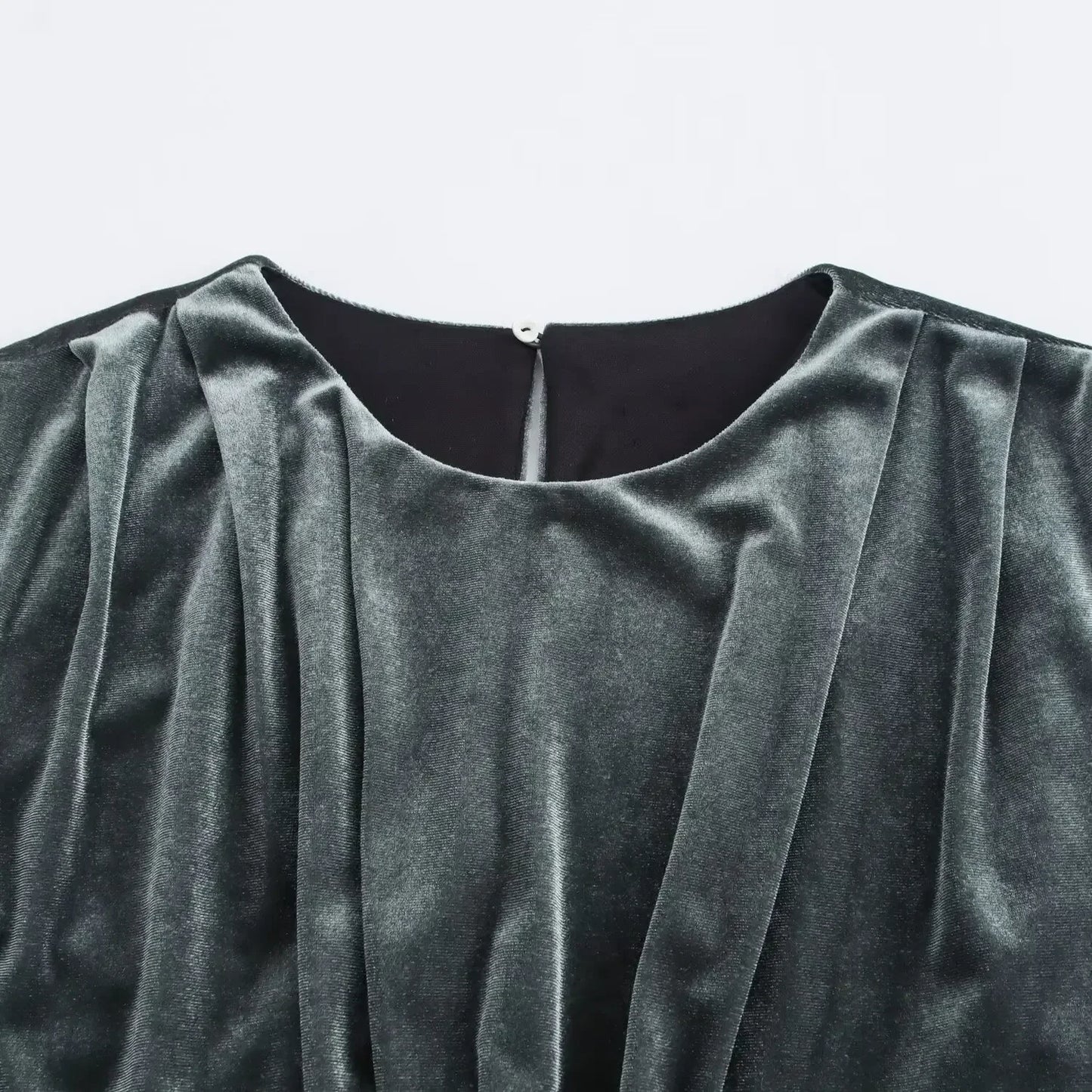 Women's new fashion metal buckle decoration slim pleated velvet Midi dress retro O-Neck sleeveless women's dress Mujer