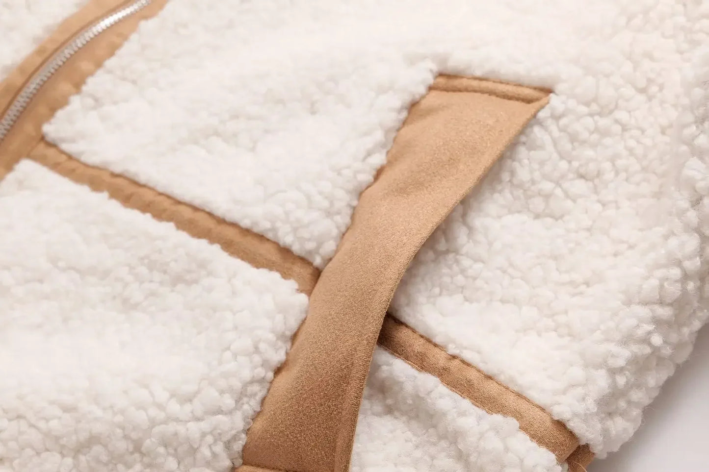 Women's new Fashion loose side pocket warm Fur Faux Leather stand collar jacket coat retro long sleeved women's coat chic top