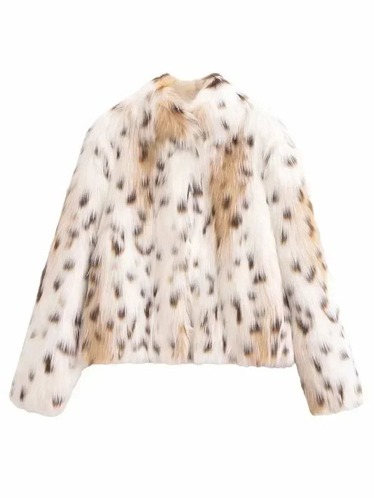 Women's new fashion artificial fur effect short warm print striped fleece coat retro long sleeved pocket women's coat chic top 