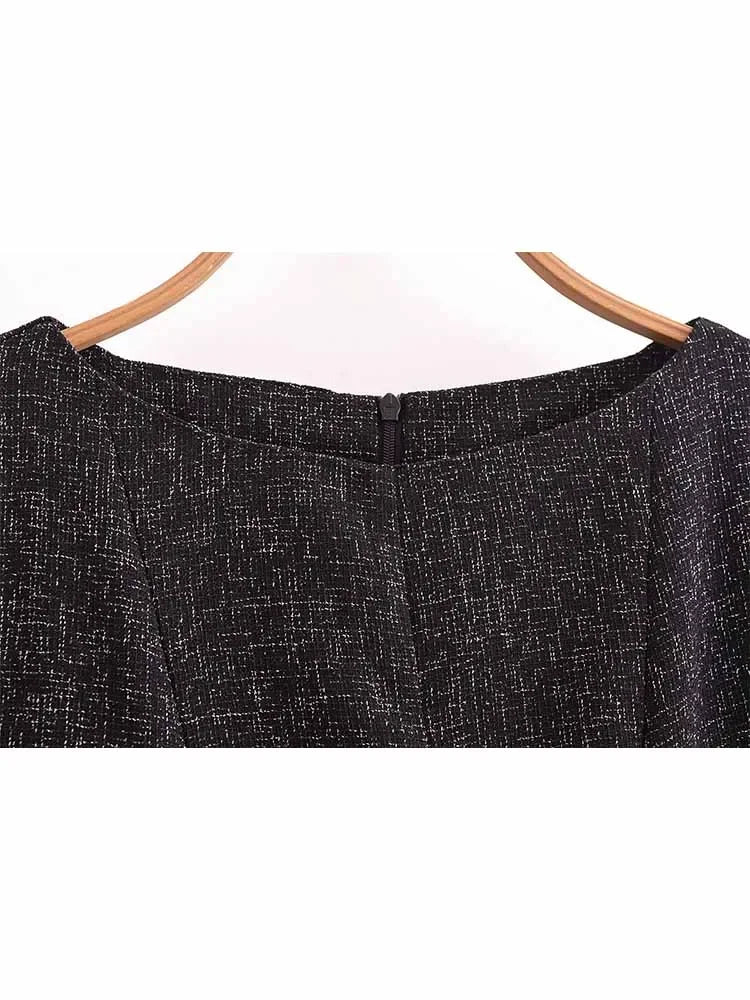 Women's new fashion slim versatile boat neck wide pleated MIDI dress retro short sleeved back zipper women's dress Mujer