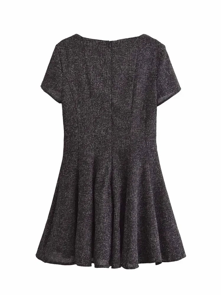 Women's new fashion slim versatile boat neck wide pleated MIDI dress retro short sleeved back zipper women's dress Mujer