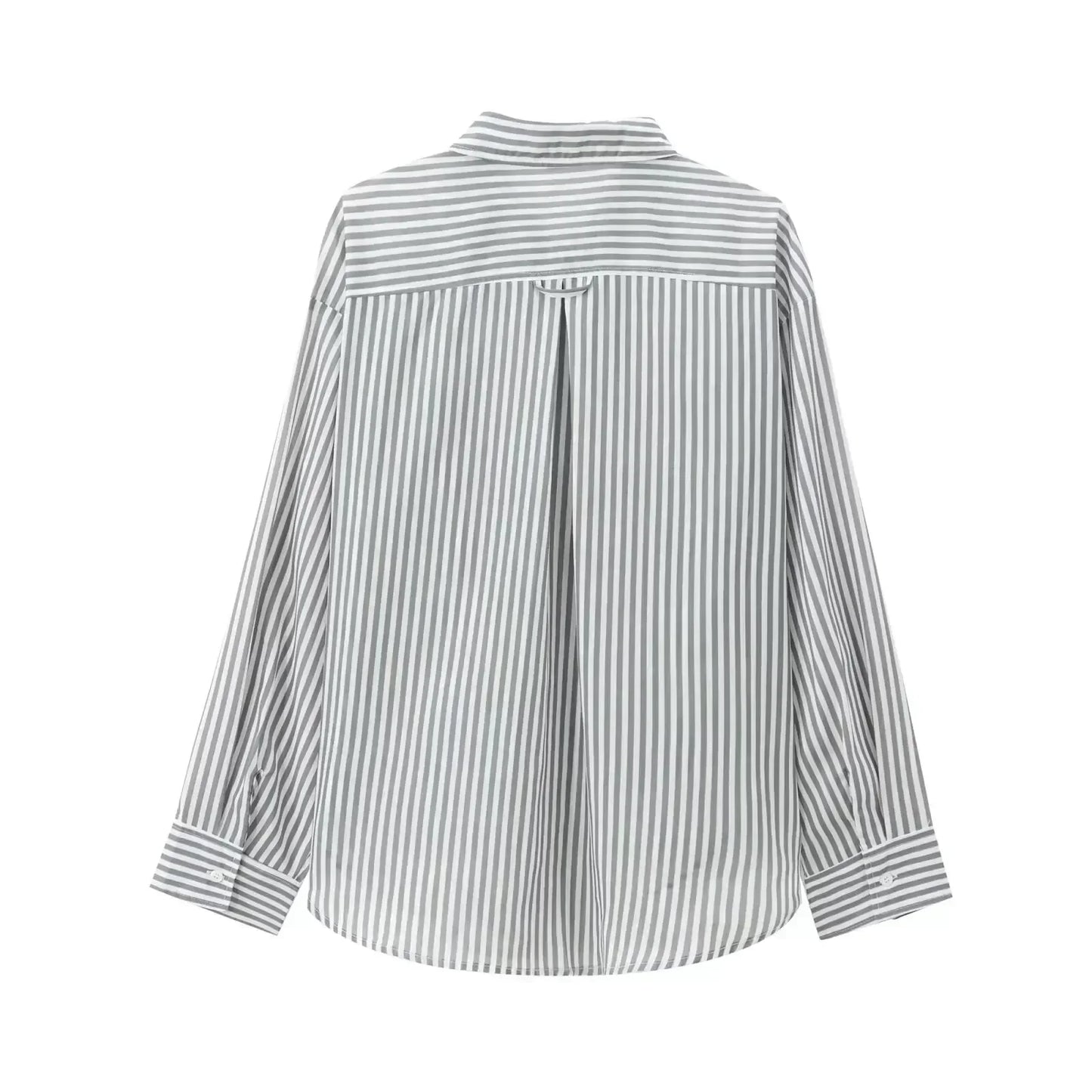 Women's 2024 new fashion pocket decoration loose striped asymmetrical shirt retro long sleeved button up women's shirt 