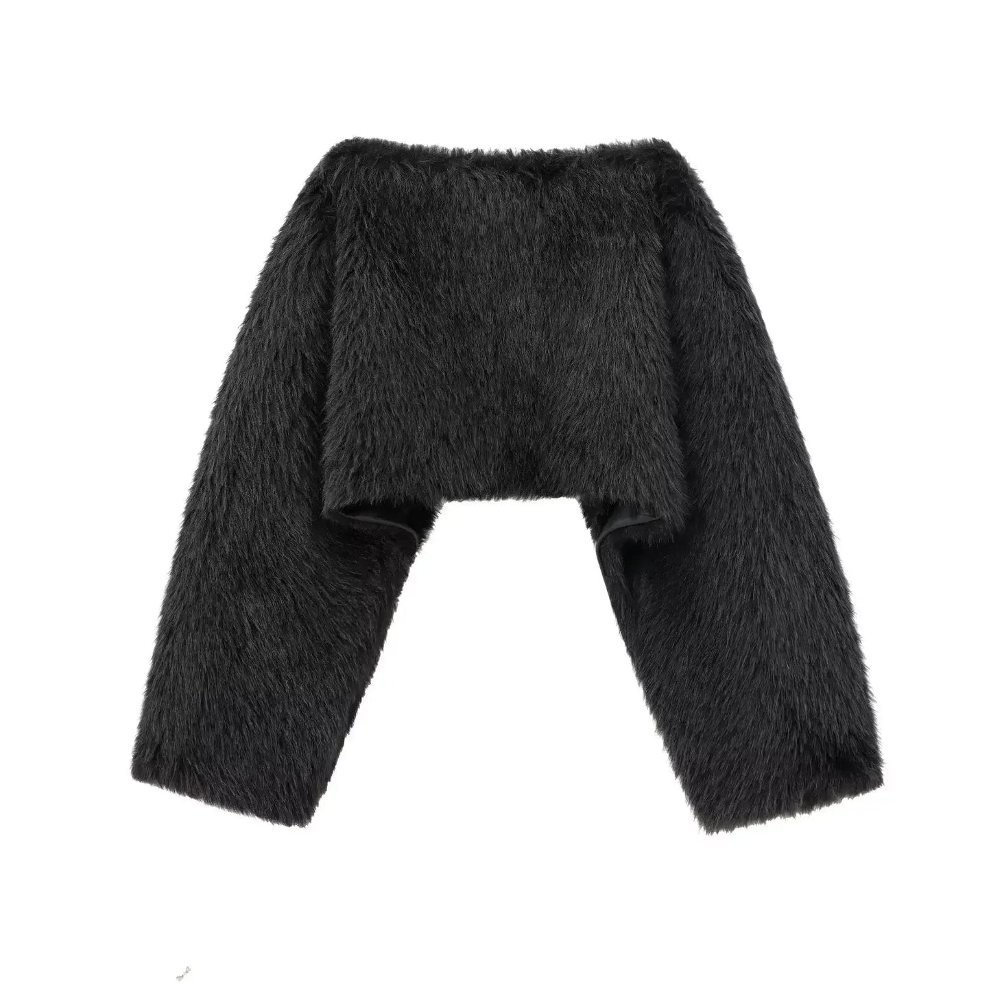 Women's new Fashion faux fur effect short Warm O Neck sweatshirt Vintage long sleeved women's pullover Chic top