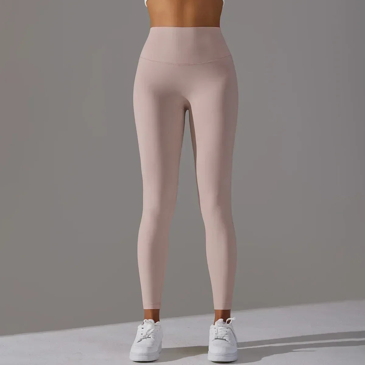 Women's High Waist and Abdomen Nude Yoga Pants Have No Embarrassing Line, Hip-lifting Elastic Peach Sports Fitness Pants 