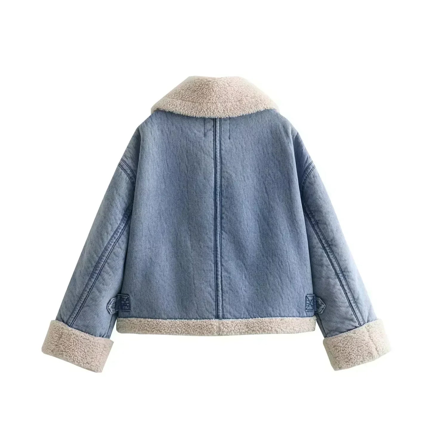 Women New Fashion Washing effect Double sided Denim Jacket Coat Vintage Long Sleeve zipper Female Outerwear 