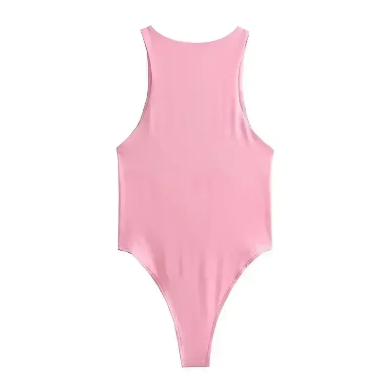 Women's Summer New Fashion Multi Color Tight Hanging Neck Bodysuit Retro Sleeveless Button up Women's Short jumpsuit Mujer