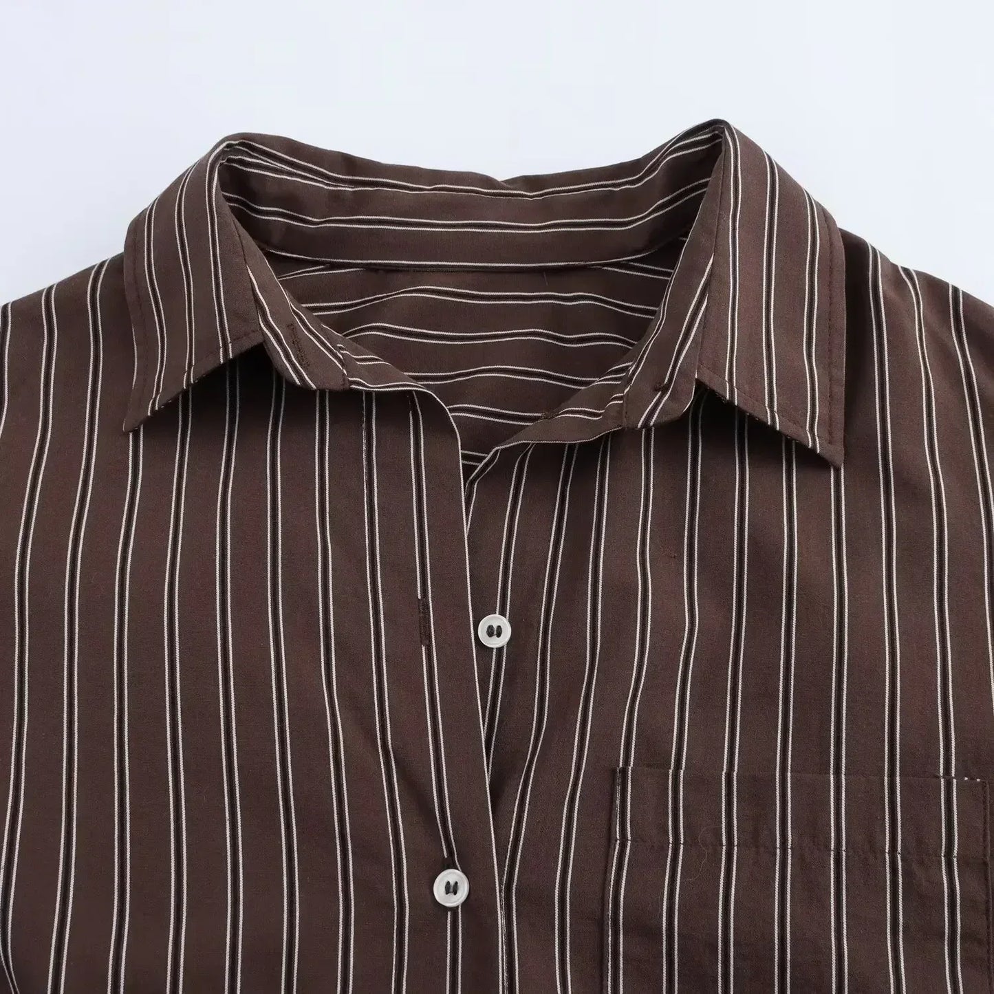 Women's new fashion pleated decoration loose single breasted casual striped shirt retro bat long sleeved women's shirt chic top