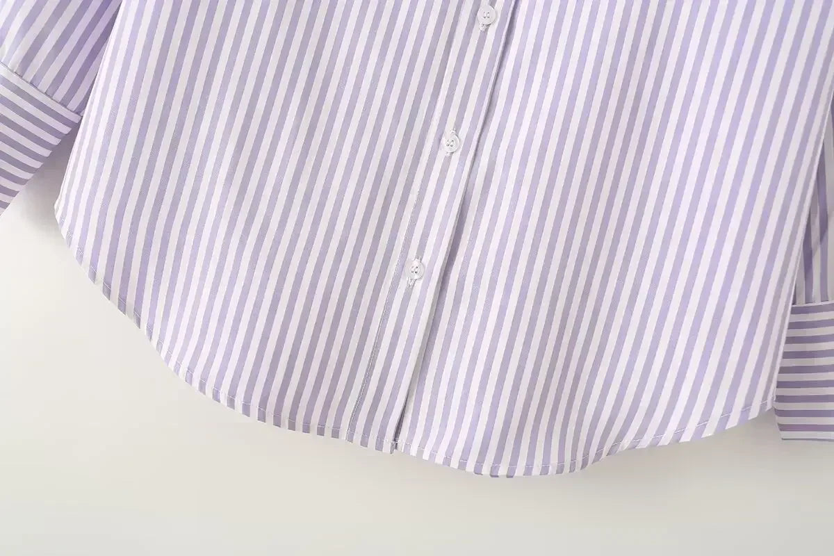 Women's new fashion loose basic style striped shirt casual single breasted lapel shirt retro long sleeved women's shirt chic top