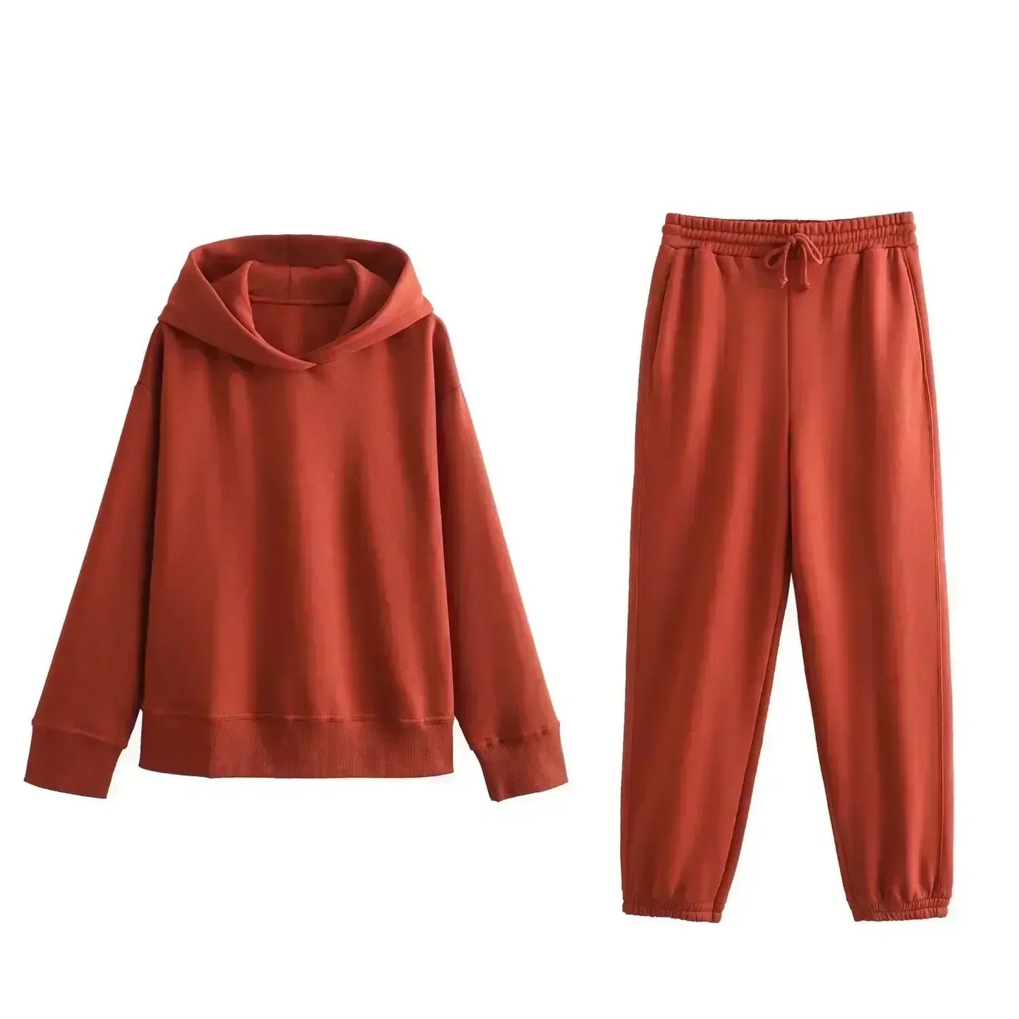 Women Autumn New Fashion Solid Hooded Knitted Sweatshirts Vintage Long Sleeve Female Pullovers Chic Tops + Pants Women's suit 