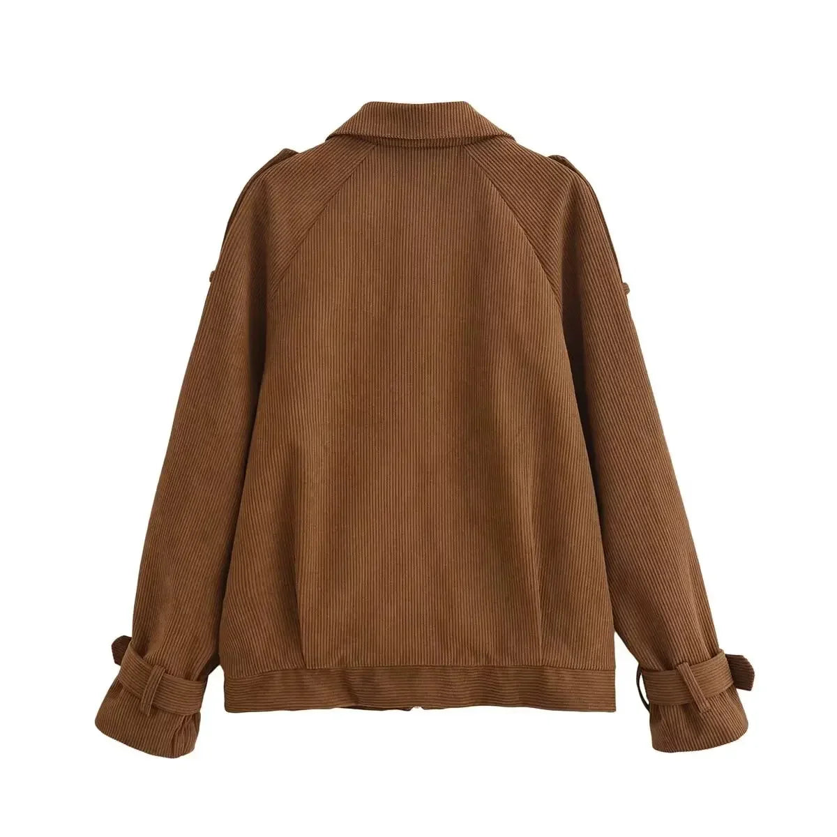 Women's new fashion loose side pocket casual versatile corduroy jacket Coat retro long sleeved zipper women's Coat chic top