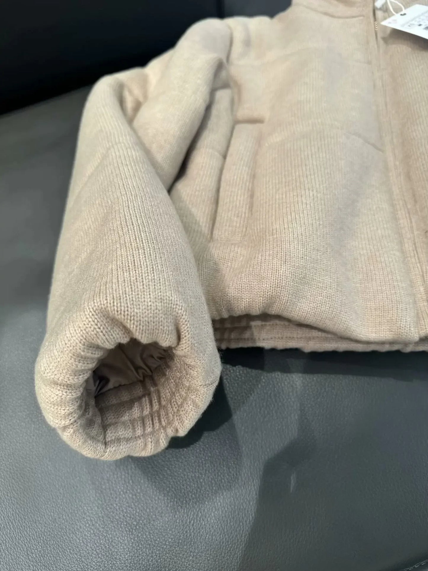 Women's winter fashion short Side pocket warm stand collar knitted cotton Coat retro long sleeved zipper women's Coat chic top