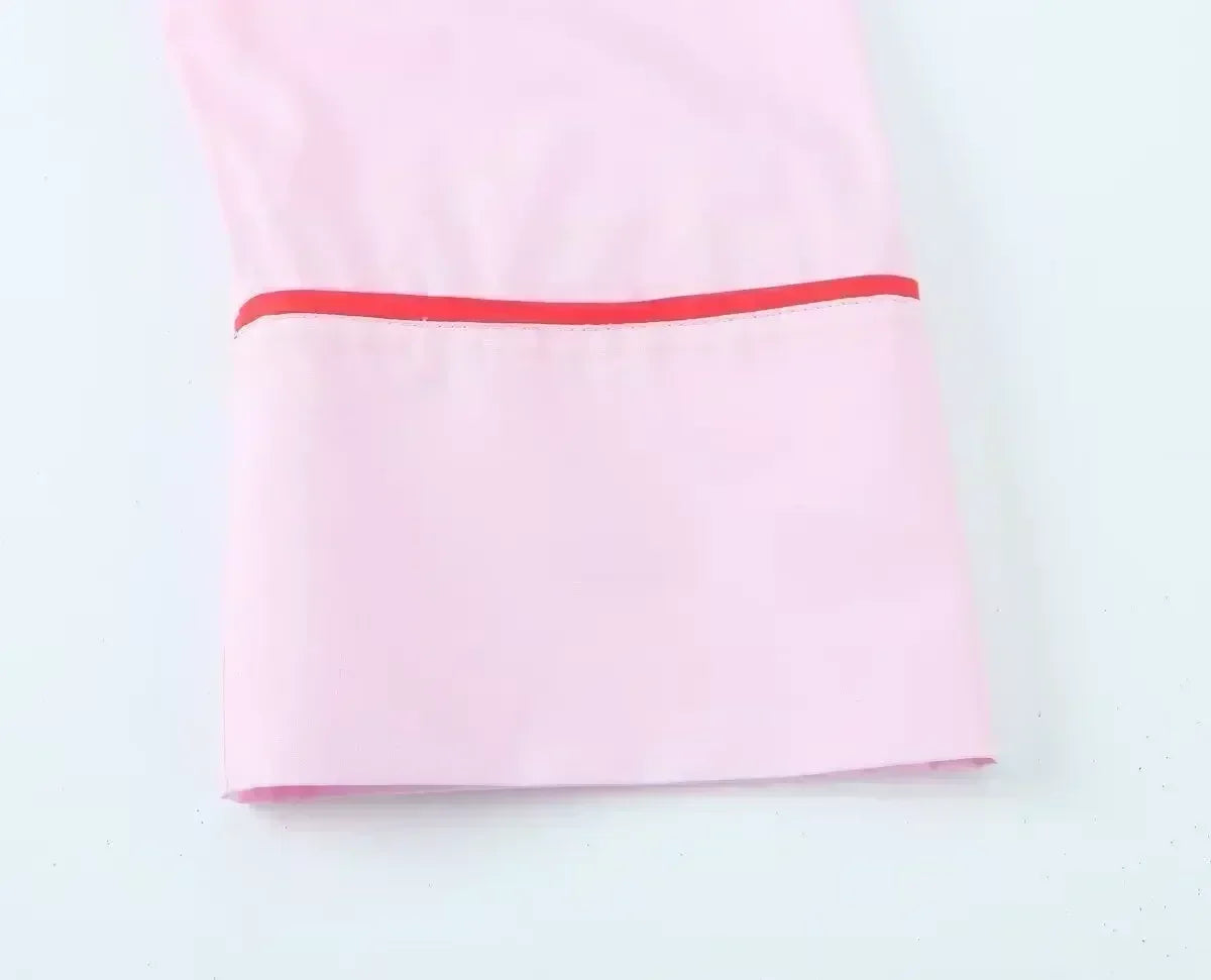 Women's New Fashion with Pocket Splicing Line Decoration Short Casual Shirt Retro Long sleeved Button Women's Shirt Unique Top