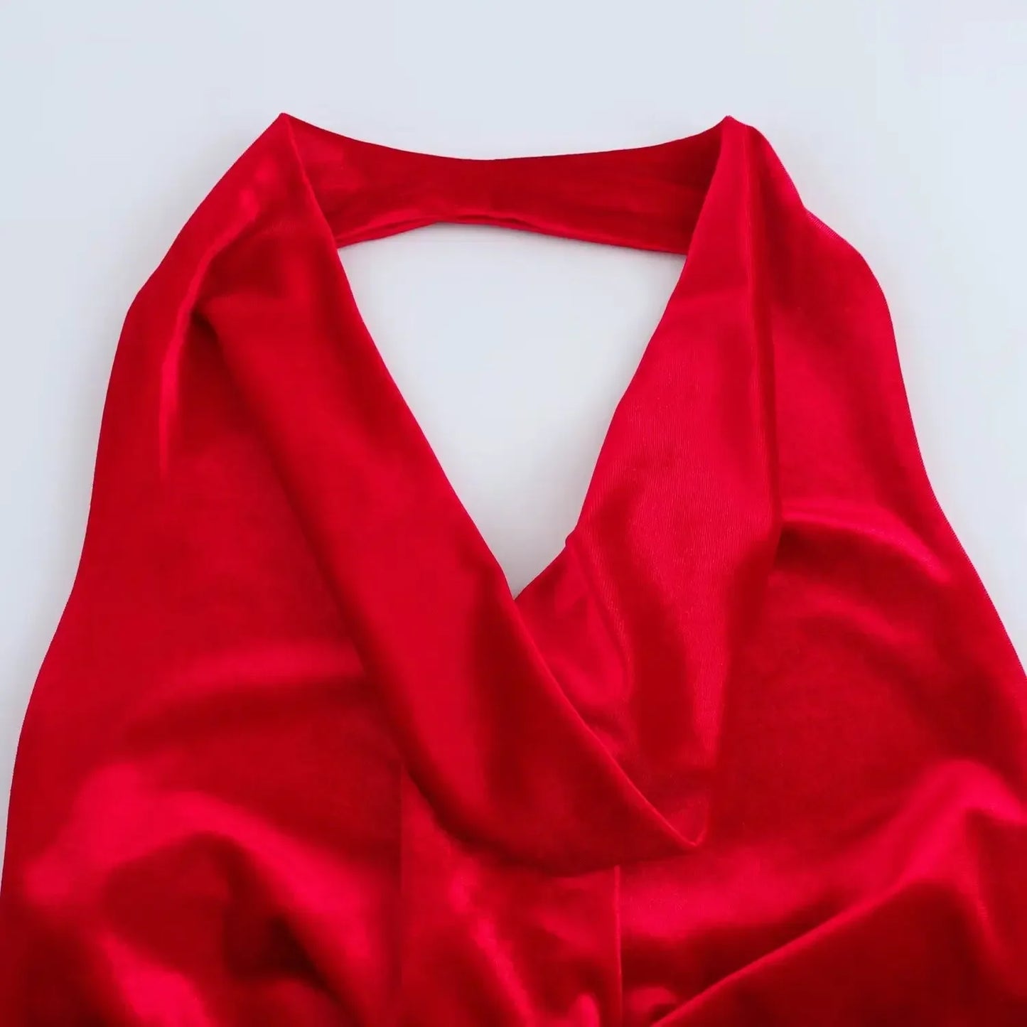 Women's new fashion pleated decoration sexy slim velvet hanging neck Midi dress retro backless zipper women's dress Mujer