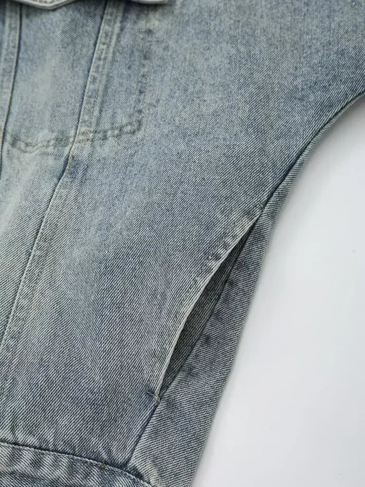 Women's new fashion flap pocket decoration loose single breasted denim jacket coat retro Lapel long sleeved Female coat chic top