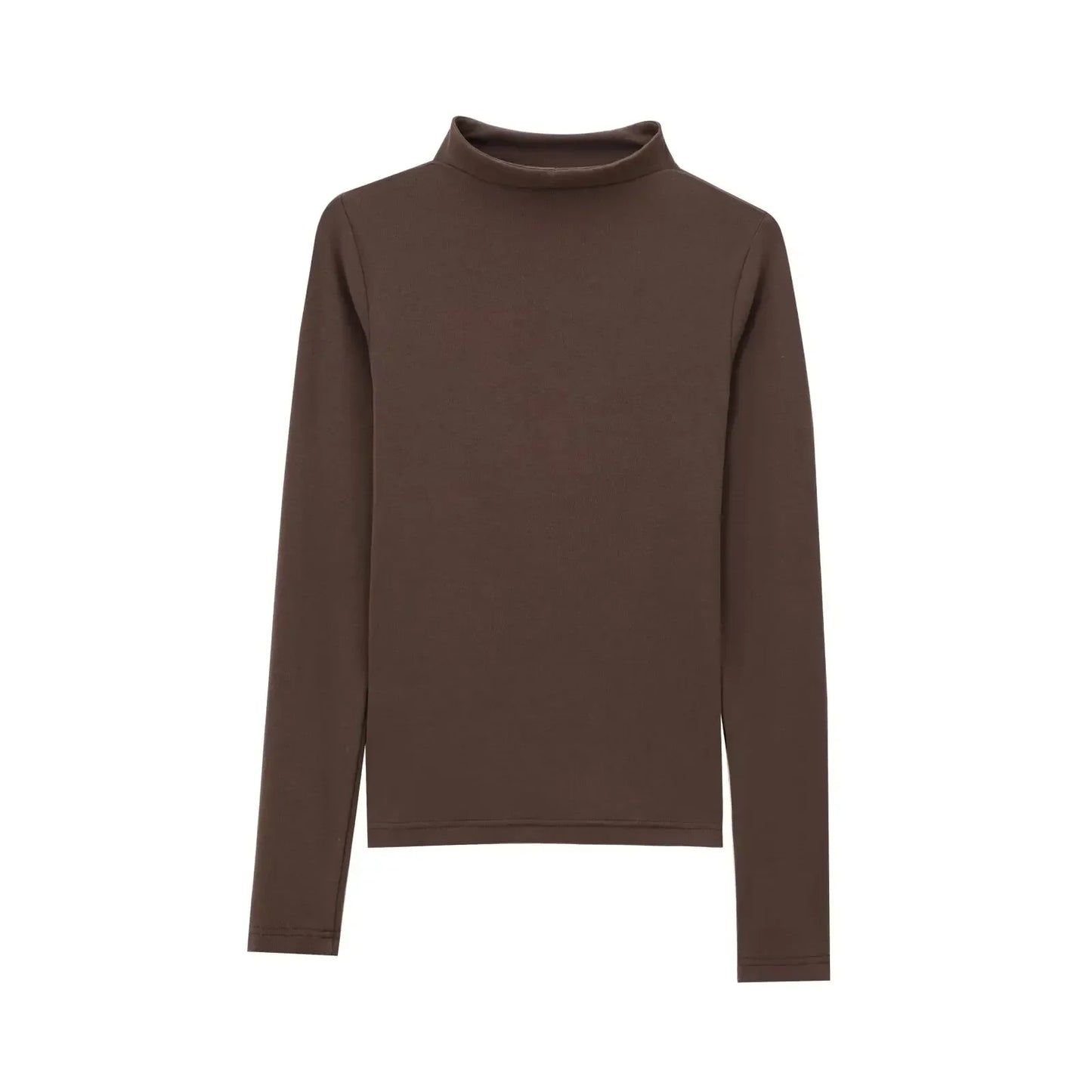 Women's new fashion elastic slim versatile cotton T-shirt top retro half high neck long sleeved women's pullover shirt chic top