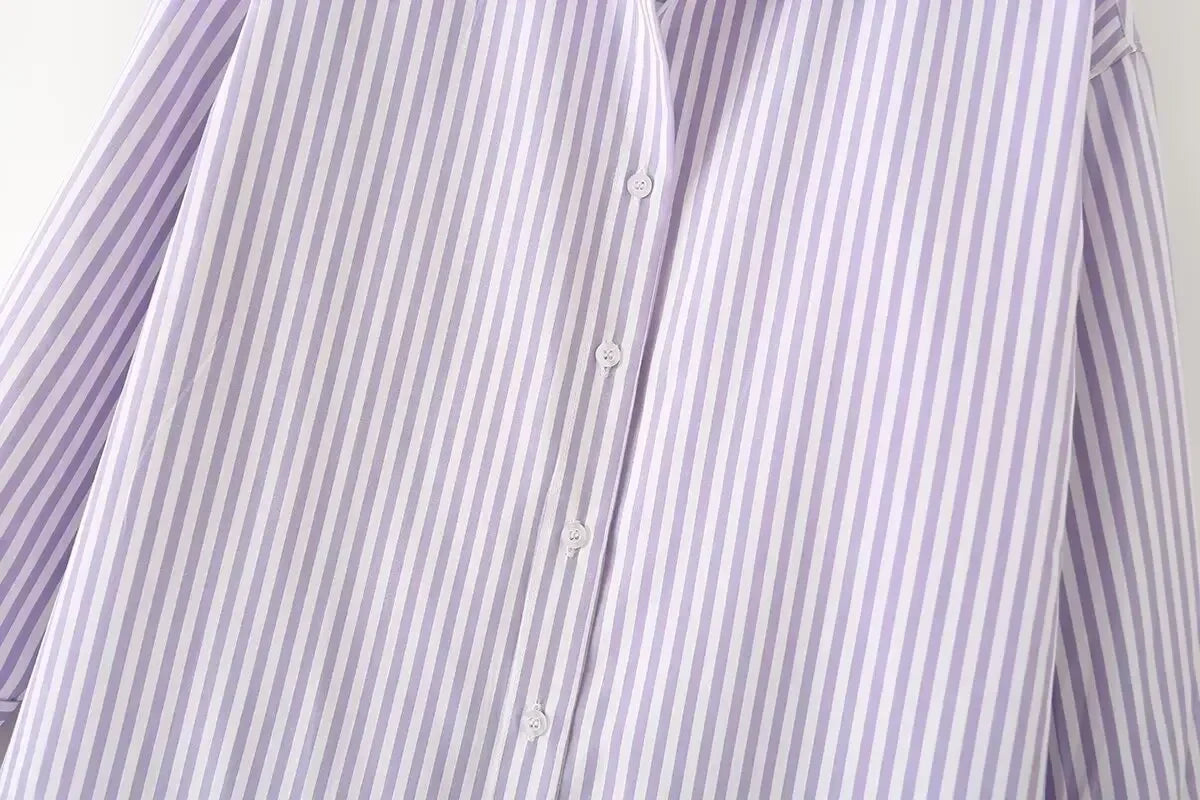 Women's new fashion loose basic style striped shirt casual single breasted lapel shirt retro long sleeved women's shirt chic top