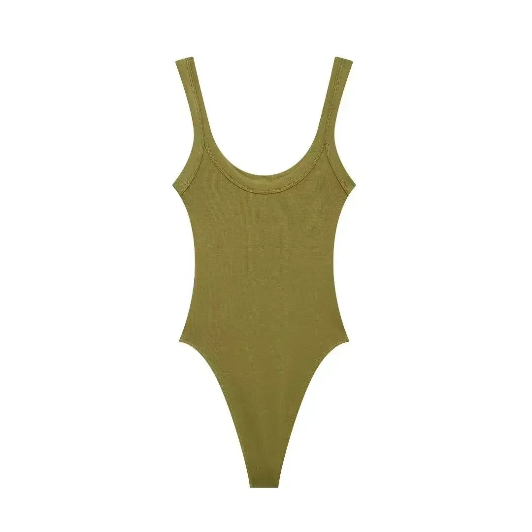 Women's 2024 New Fashion Multi Color Elastic Tight Backless Ribbed jumpsuit Retro Wide Straps Women's Short jumpsuit Mujer 