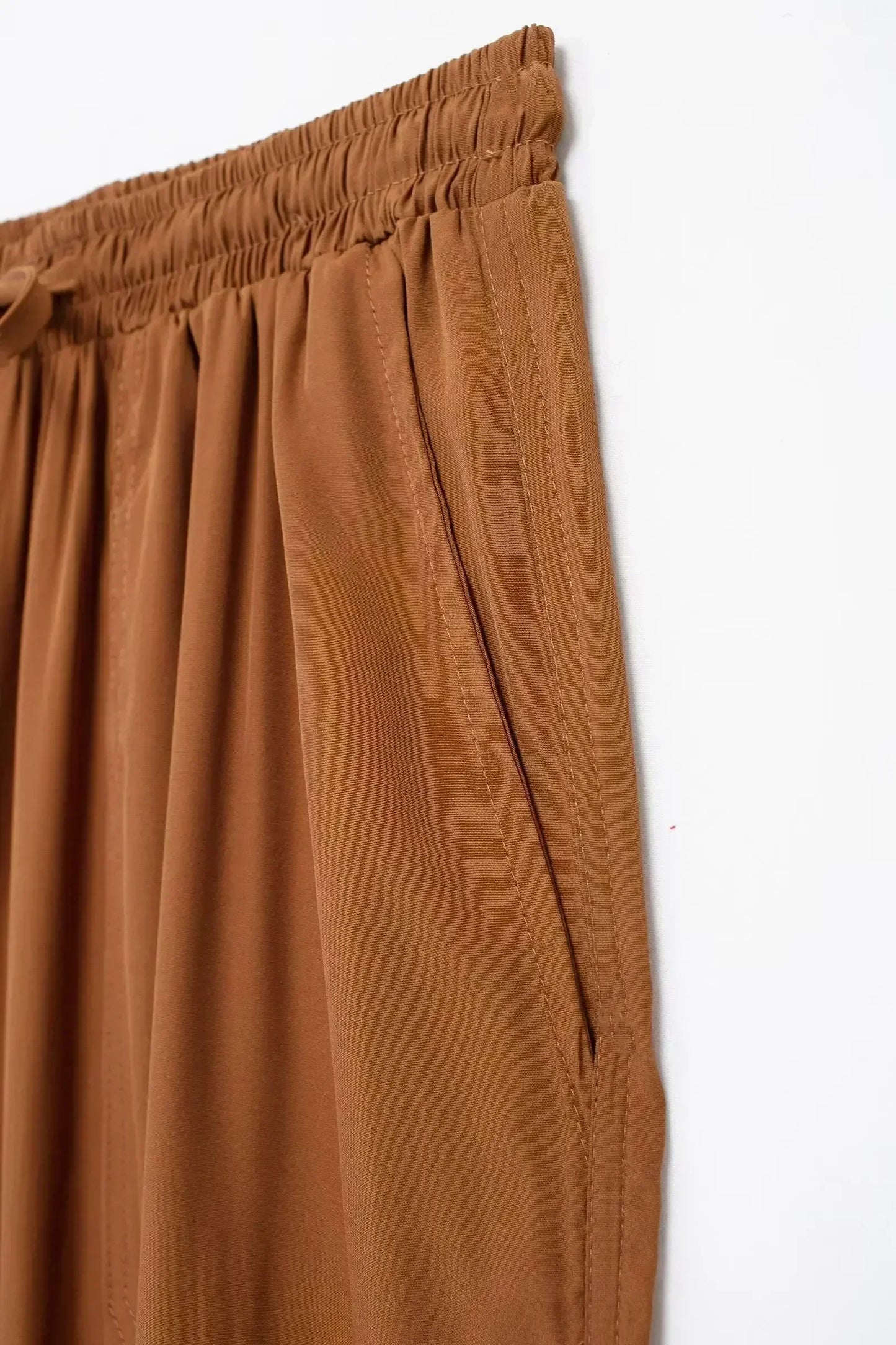 Ladies' new chic Fashion large pocket design multi-color casual pleated pants retro elastic waist drawstring ankle pants