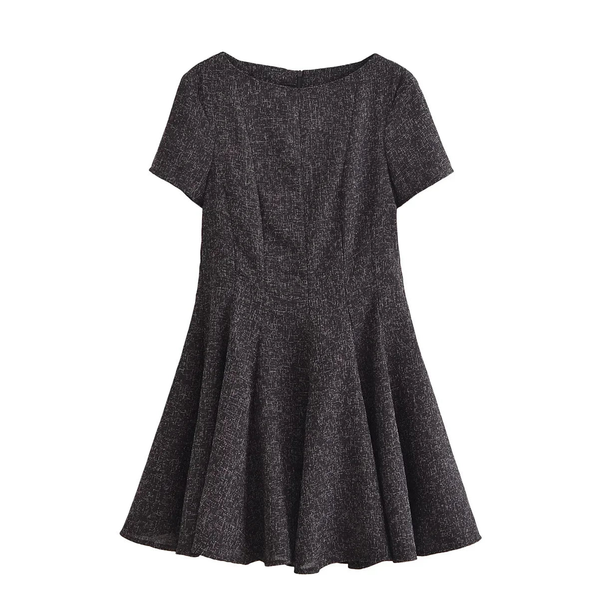 Women's new fashion slim versatile boat neck wide pleated MIDI dress retro short sleeved back zipper women's dress Mujer