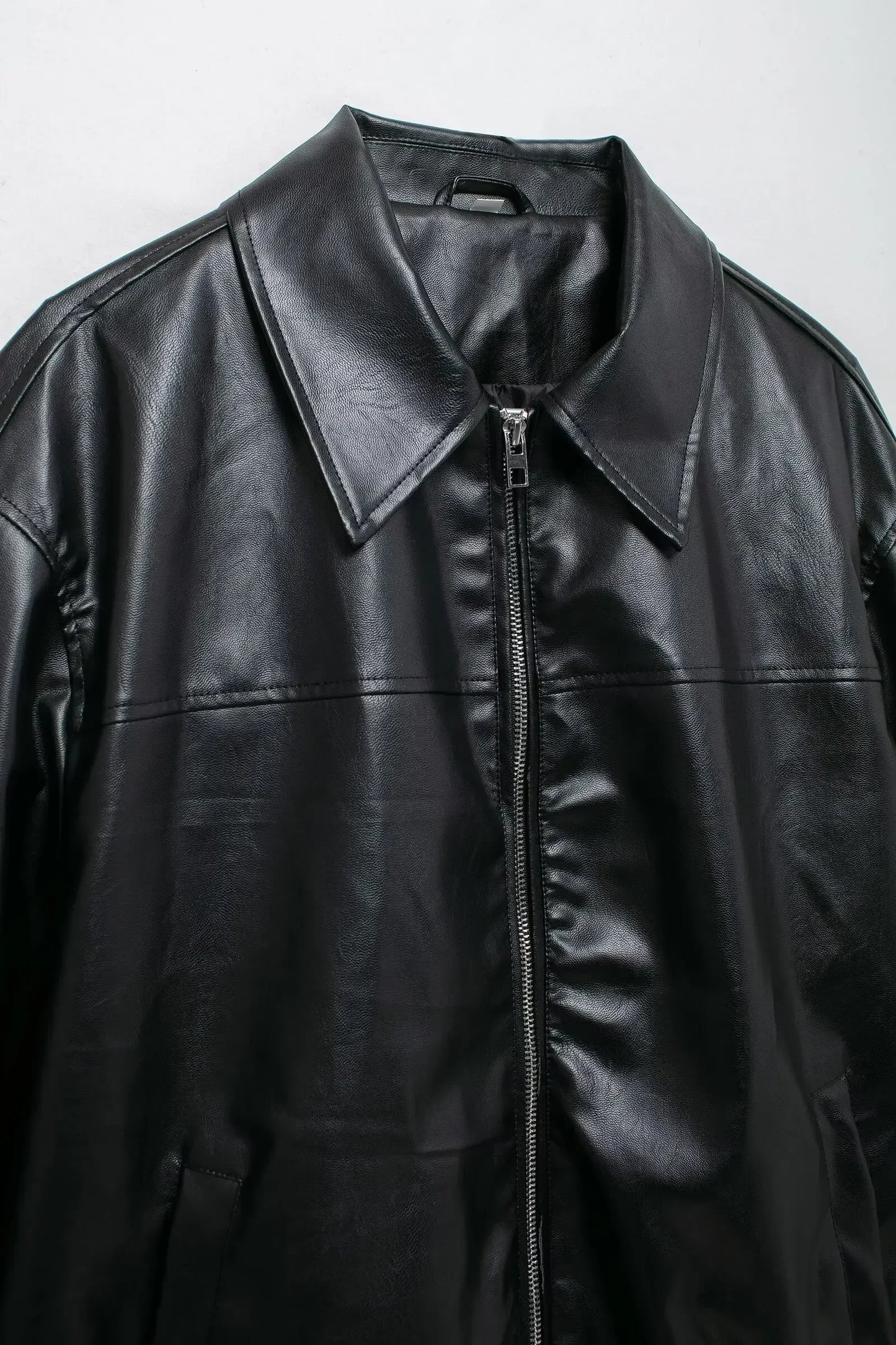 Women's 2024 New Fashion Casual Side Pocket Solid Lapel Faux Leather Jacket Coat Retro Long Sleeve Zipper Women's Coat Chic Top 