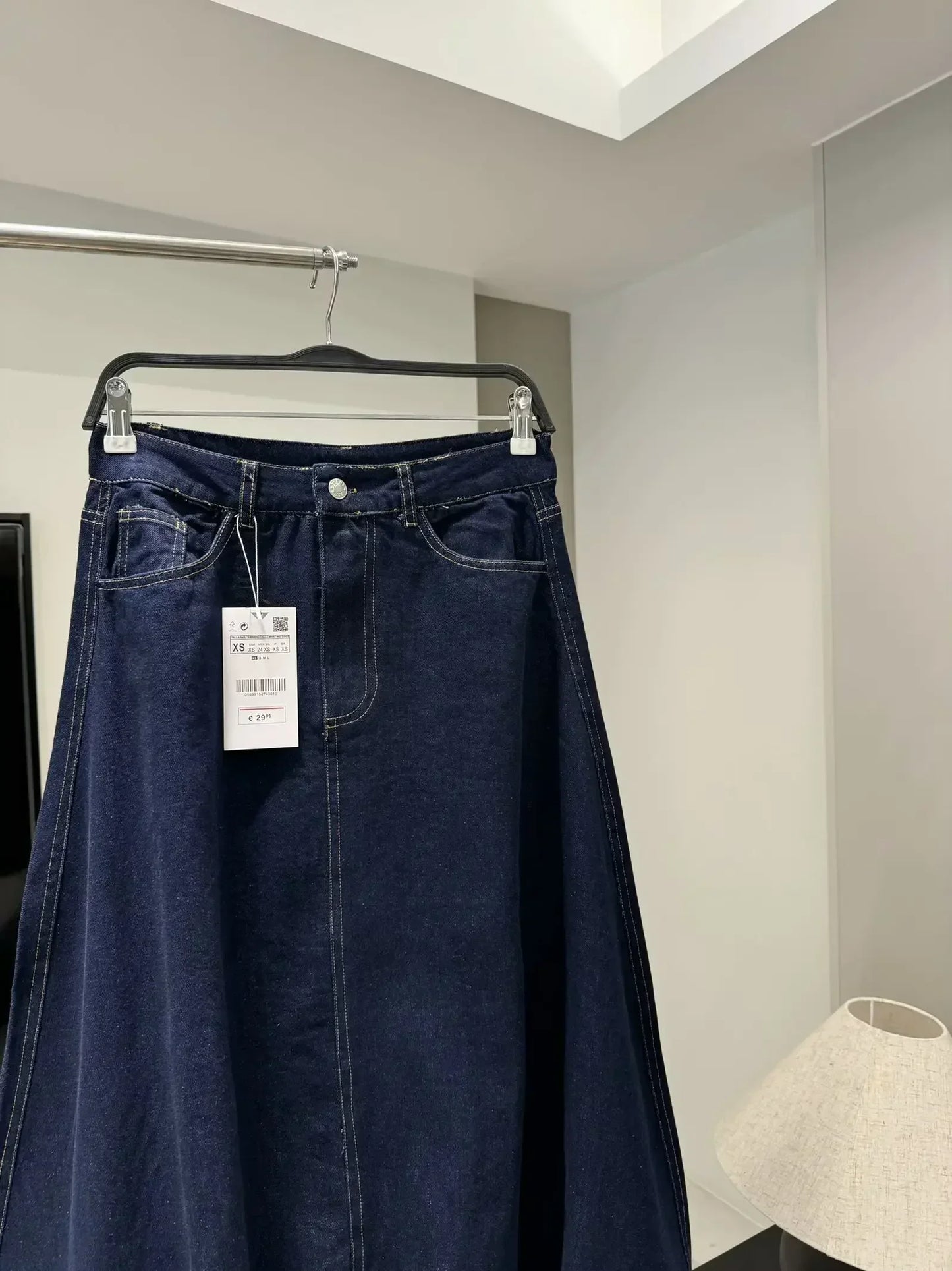 Women's new fashion balloon version casual side pocket versatile denim Midi skirt retro high waisted zipper women's skirt Mujer 