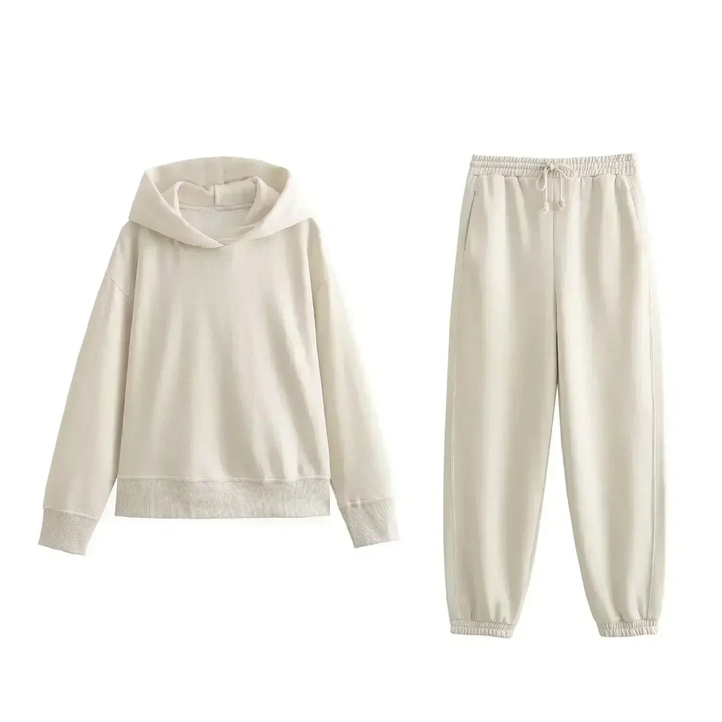 Women Autumn New Fashion Solid Hooded Knitted Sweatshirts Vintage Long Sleeve Female Pullovers Chic Tops + Pants Women's suit 