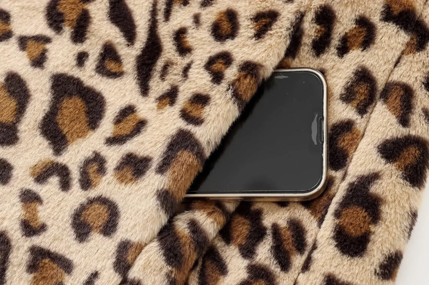 Women's new fashion faux fur effect loose long style printed striped coat retro long sleeved button up women's coat chic top