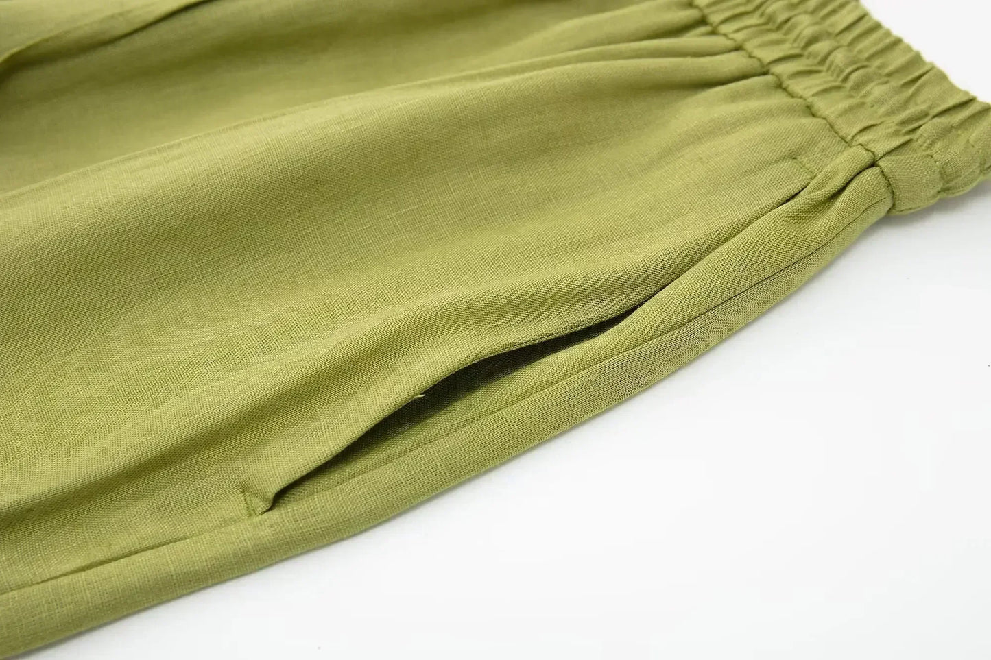 Women's New Chic Fashion Loose Side Pocket Linen Blended Wide Leg Pants Retro Elastic Waist Drawstring Women's Pants Mujer 