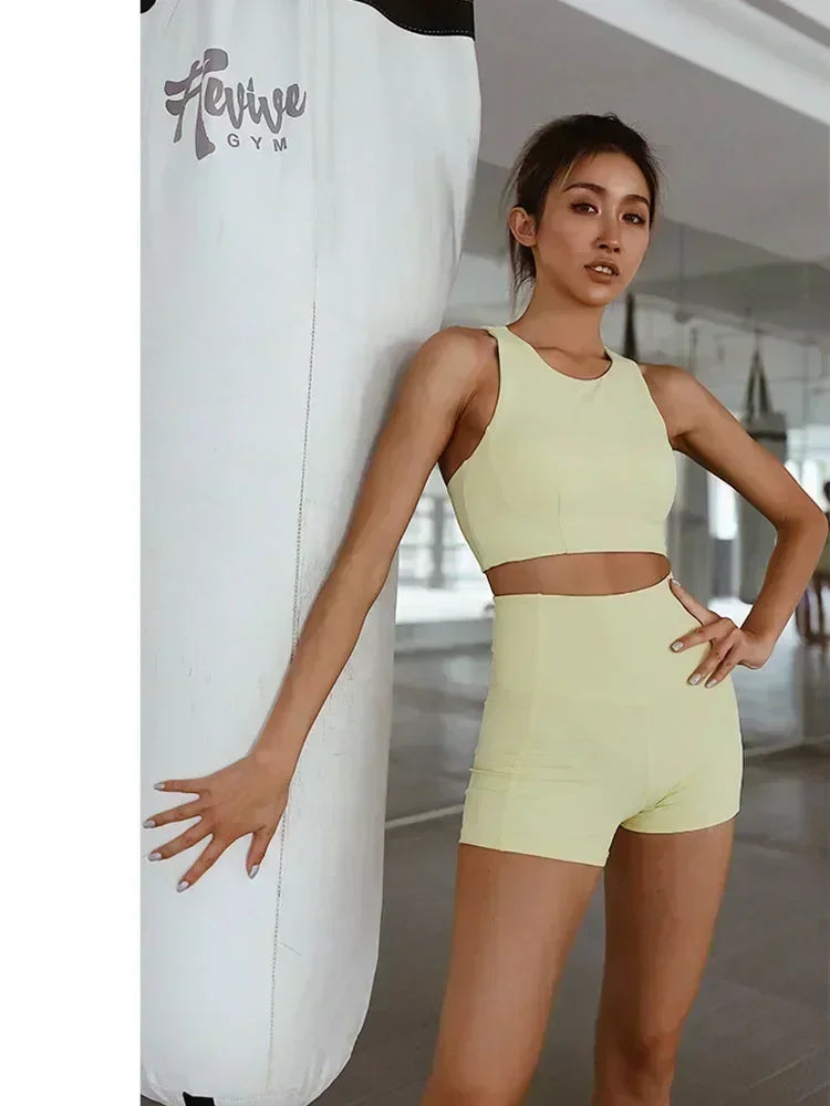 High Waisted Three Part Pants Yoga Set Shock-Absorbing Tight Fitting gathering Underwear Fitness Running Yoga Bra