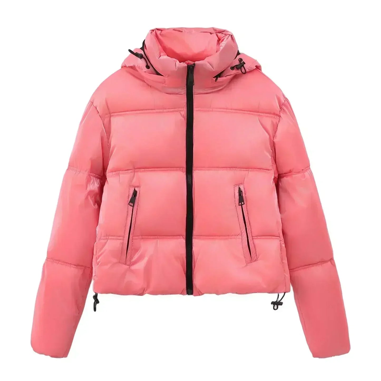 Women 2023 Winter Fashion Metal series Cropped Solid Warm Cotton Coat Vintage Long Sleeve Zipper Female Outerwear Chic Tops 